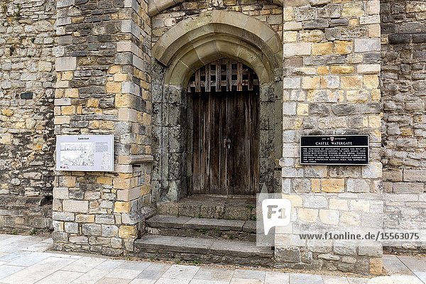 Castle watergate. 14th century gateway. Tourist information plaque. Southampton City Walls. Southampton England UK.
