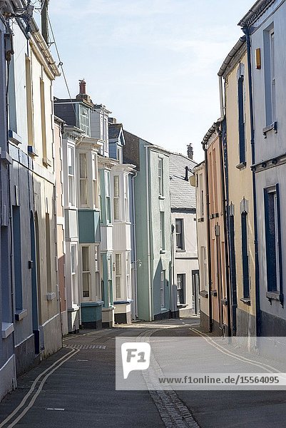 Appledore, North devon, England, UK. February 2019. Very narrow street of terraced homes in this popular seaside Devonshire town in winter