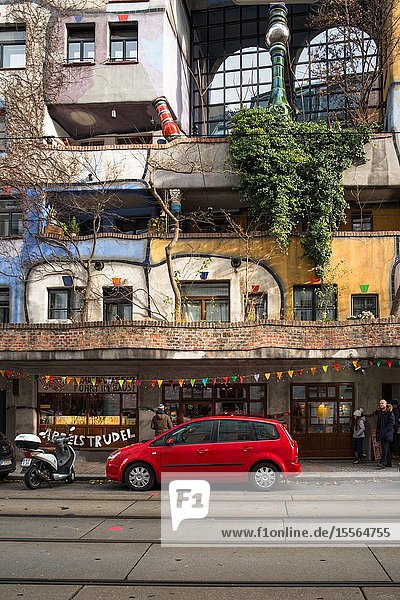 Hundertwasserhaus expressionist landmark and public housing designed by architect Friedenreich Hundertwasser in Vienna. Austria.