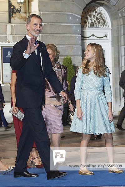 King Felipe VI of Spain Crown Princess Leonor leaved Campoamor Theater after Princesa de Asturias Award 2019 ceremony on October 18 2019 in Oviedo Spain
