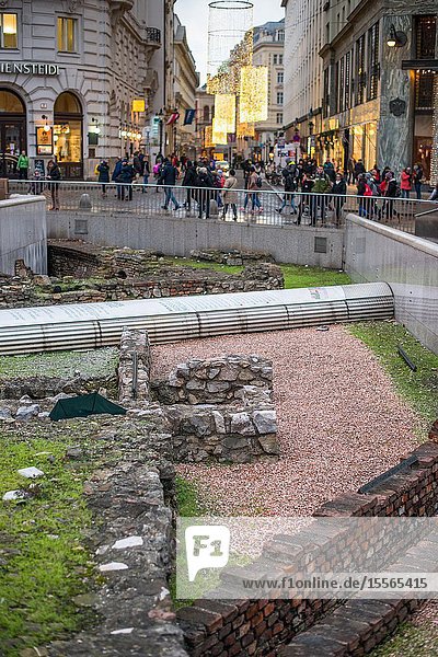 Remains of Vindobona a Roman military camp at Michaelerplatz, Vienna city centre, Austria.