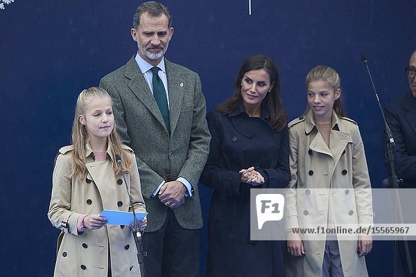 King Felipe VI of Spain Queen Letizia of Spain Crown Princess Leonor Princess Sofia visited 2019 Exemplary Asiegu (Cabrales) on October 19 2019 in Asiegu Spain