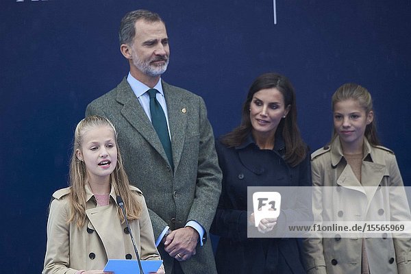 King Felipe VI of Spain Queen Letizia of Spain Crown Princess Leonor Princess Sofia visited 2019 Exemplary Asiegu (Cabrales) on October 19 2019 in Asiegu Spain