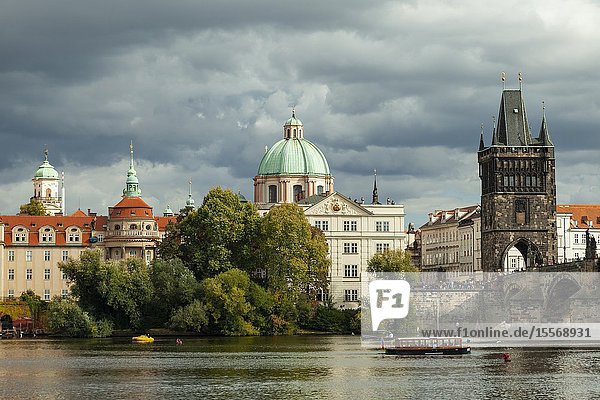 Autumn afternoon on Vltava river in Prague Czechia.