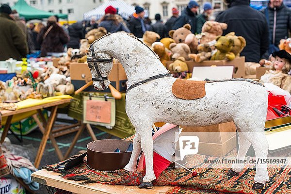 Rocking horse at Vienna Naschmarkt Linke Wienzeile flea market antique market. Austria.