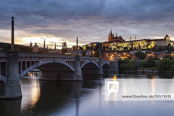 Evening at Manes Bridge in Prague.