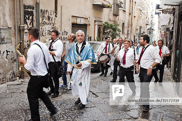 Catholic procession to Foqus Fondazione Quartieri Spagnoli Quartieri Spagnoli Spanish Quarters historic center Naples city Campania Italy Europe.