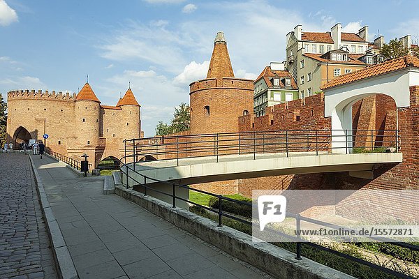 Summer afternoon at the Barbican in Warsaw old town Poland.