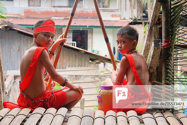 Bidayuh Children with Traditional Costume, Sarawak, Malaysia