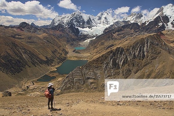 View of Laguna Jahuacocha and the entire Cordillera Huayhuash Ancash Peru.