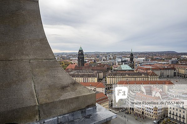 A view of the city from the Frauenkirche viewing platform in Dresden Germany.