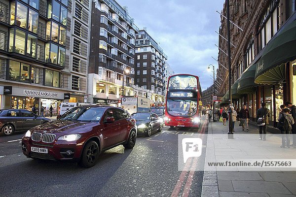 Brompton road at night London UK.