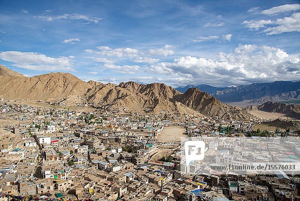 View at Leh Ladakh India from old Palace at top of hill