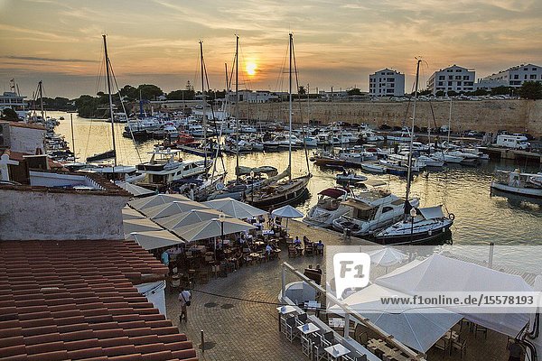 Sunset in Ciutadella's port (Menorca Baleares - Spain). The second city of menorca.
