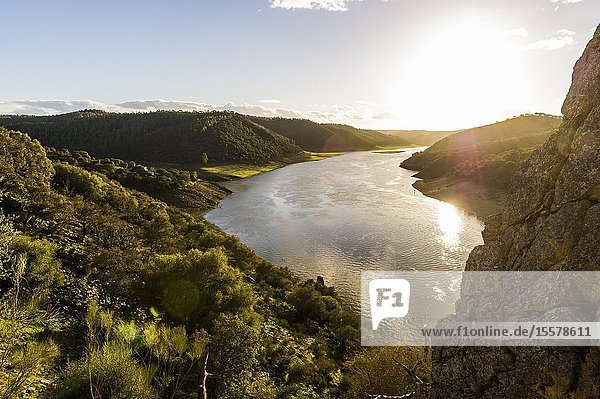 View from 'Salto del Gitano'of 'José María de Oriol' dam in Tajo river Monfragüe National Park (Cáceres Province Extremadura Region Spain)