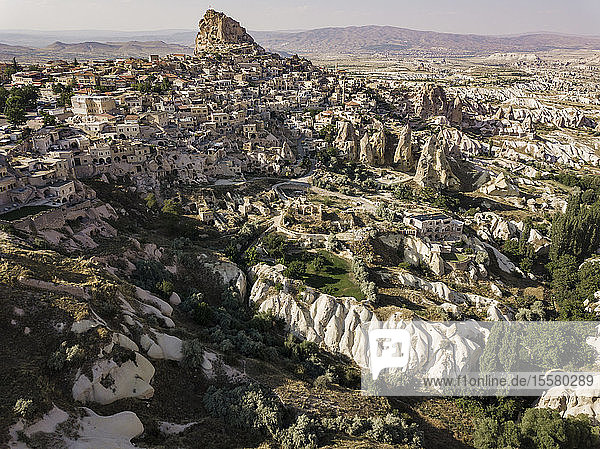 Luftaufnahme von Schloss und Stadt Uchisar in Kappadokien  Türkei