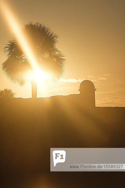 Silhouette des Castillo de San Marcos bei Sonnenuntergang in St. Augustine  USA