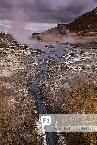 Dampf  der aus geothermischer Landschaft aufsteigt  Namaskard hverir  Myvatn  Island