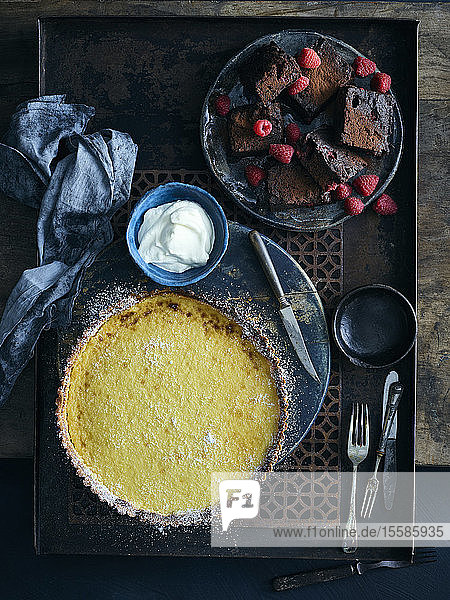 Lemon curd tart and brownies