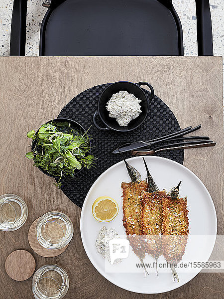 Crumbed garfish tartare and herb salad