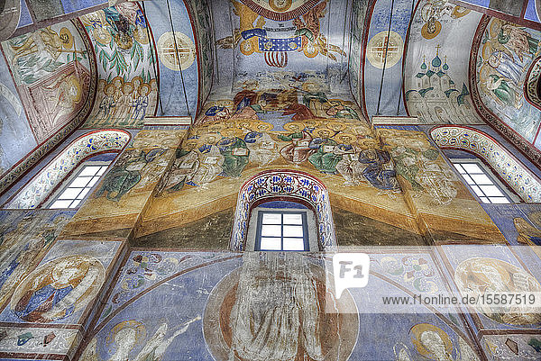Frescoes Church of the Nativity of the Virgin dating from 1158 UNESCO World Heritage Site north of Vladimir Russia