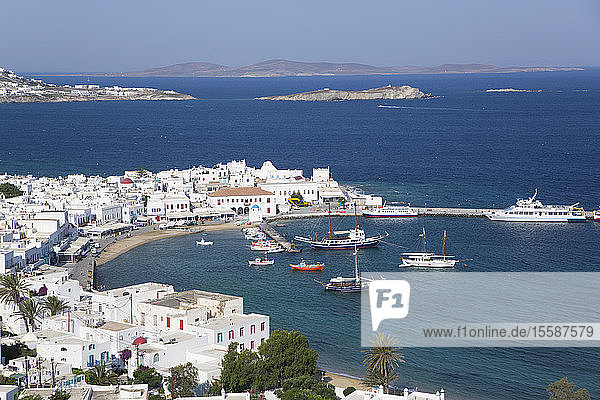 Mykonos-Stadt und -Hafen  Insel Mykonos  Kykladengruppe  Griechische Inseln  Griechenland