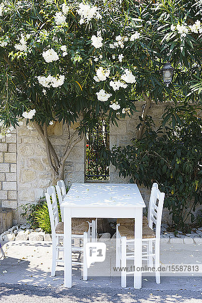 Taverna table and chairs Gaios Paxos Ionian Islands Greek Islands Greece