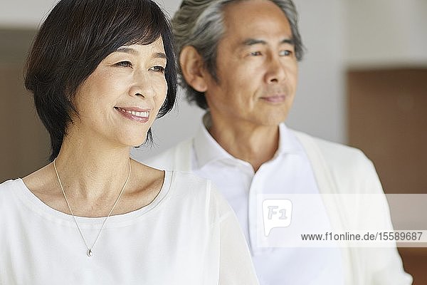 Senior Japanese couple at home