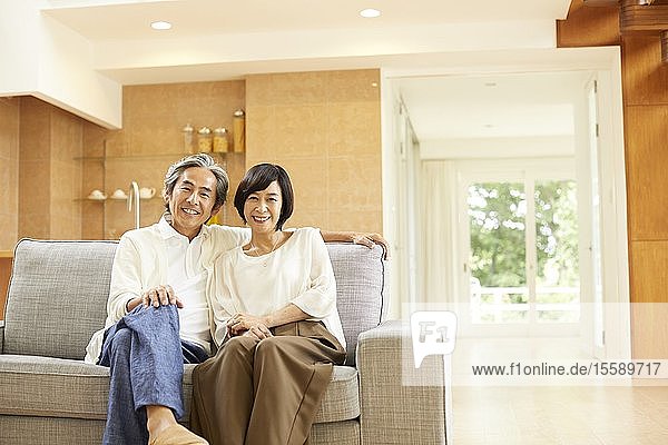 Senior Japanese couple at home