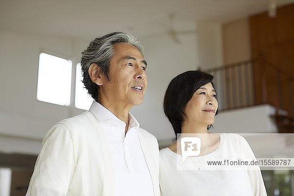 Senior Japanese couple at home