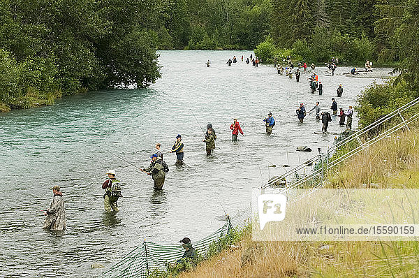Combat Fishing On The Russian/Kenai River During The Sockeye Salmon Run In July  Southcentral Alaska  Kenai Peninsula