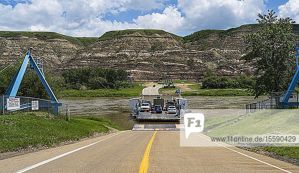 Blurt Ferry on a river Red Deer Valley Kneehill County; Alberta Canada