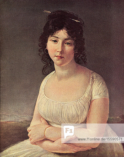 Madame Poussielgue  nee Hersemeille de la Roche  aged 23 in 1797. After the painting by Antoine-Jean Gros aka Baron Gros. From L'Illustration  published 1936.