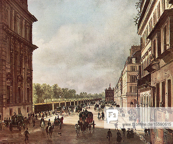 La Rue de Rivoli  Paris  France in the 19th century. After the painting by J. Canella. From L'Illustration  published 1936.