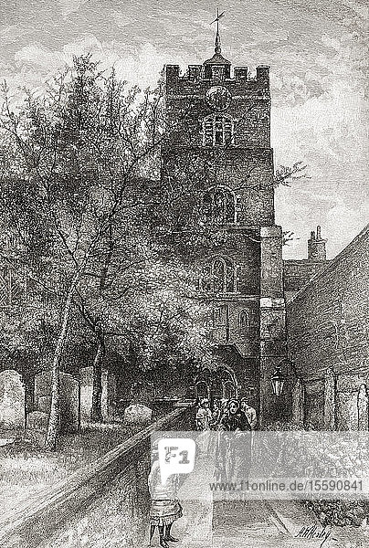 The Priory Church of St Bartholomew the Great  aka Great St Bart's  West Smithfield  London  England  seen here in the 19th century. From London Pictures  published 1890.