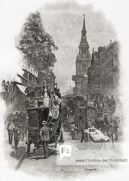 Cheapside and St Mary-le-Bow church steeple  London  England in the 19th century. From London Pictures  published 1890.