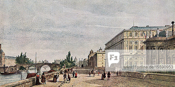 Le Palais de la LÃ©gion d'Honneur and la Cour des comptes  Paris  France in the 19th century. After the painting by FranÃ§ois Villeret. From L'Illustration  published 1936.