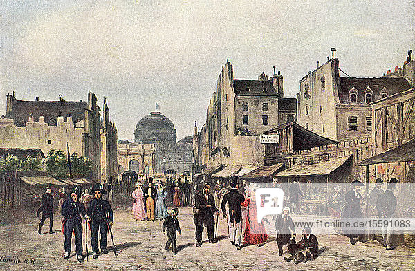La rue du Carrousel  Paris  France in the 19th century. After the painting by J. Canella. From L'Illustration  published 1936.