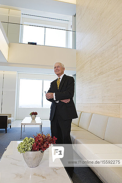 View of a businessman standing in an office.