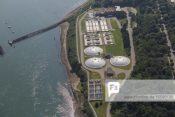 Sewage treatment plant at edge of bay