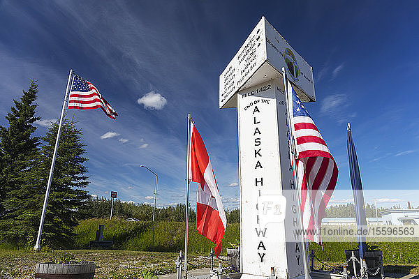 The monument marking the End of the Alaska Highway at the Delta Junction Visitor Center; Alaska  United States of America