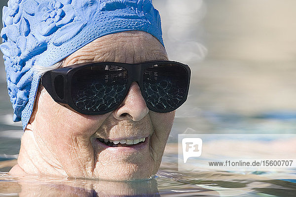 Portrait of a senior woman in a swimming pool
