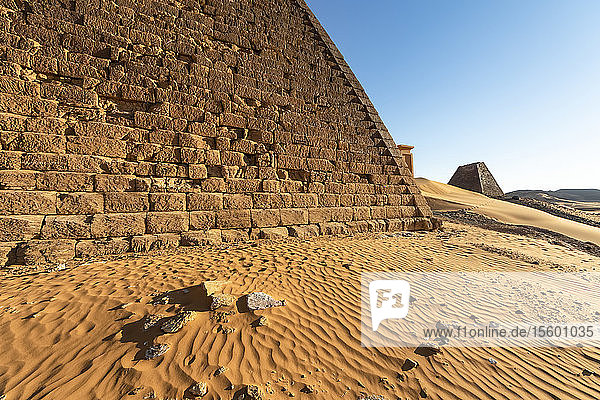 Pyramids in the Northern Cemetery at Begarawiyah containing 41 royal pyramids of the monarchs who ruled the Kingdom of Kush between 250 BCE and 320 CE; Meroe Northern State Sudan