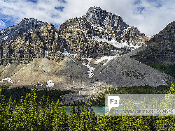Rocky mountains and lake along the Icefield Parkway; Improvement District No. 9 Alberta Canada