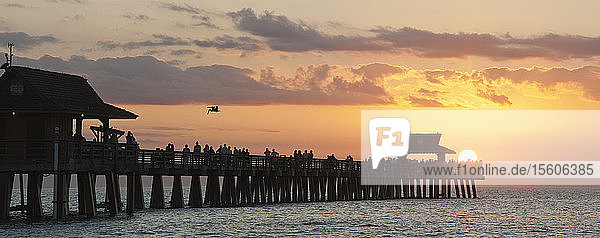 Panoramablick auf Naples Pier bei Sonnenuntergang  Naples  Florida  USA