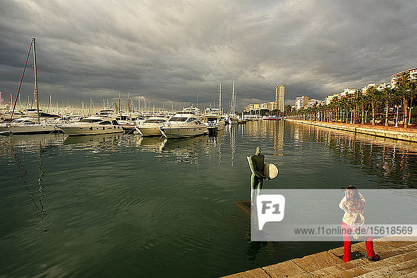 The waterfront of the Explanada de Espana in the Mediterranean port of Alicante in the Costa Blanca region of Spain.