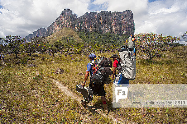 Two Male Hiker Exploring The Auyan Tepui  La Gran Sabana  Venezuela