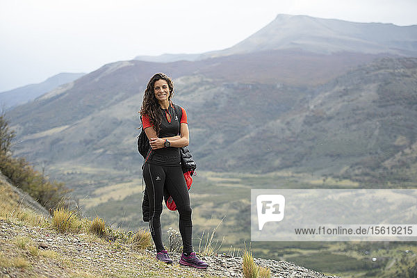 Runner Juan Dual poses for a portrait previous to participanting in Ultra Fiord mountain race in Puerto Natales  Chile.