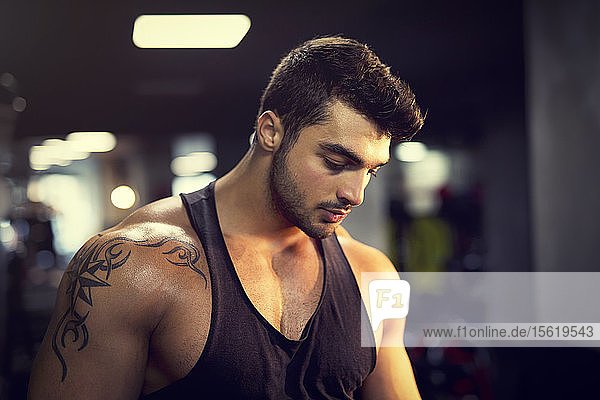 Portrait Of Young Body Builder In Gym