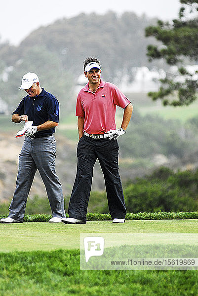 A golfer smiling at Torrey Pines in San Diego  California during the U.S. Open.